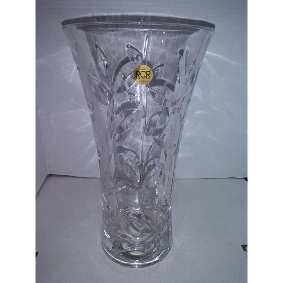 Royal Crystal Rock Laurus Clear Lead Vase 12" Made in Italy - Picture 1 of 5